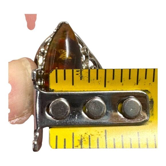 Vintage Statement Natural Baltic Amber Marquise Ring Ornate Silver Filigree Sz6 - Picture 6 of 10